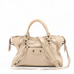 Balenciaga The City Leather Handbag Beige Tan Mirror
